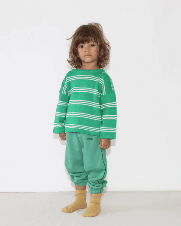 the Knitted Pullover in Emerald Stripe by the brand Summer and Storm