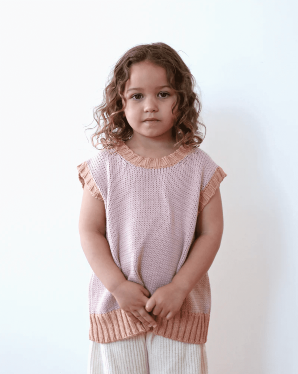 the Knitted Vest in Dusty Rose with Coral Trim by the brand Summer and Storm