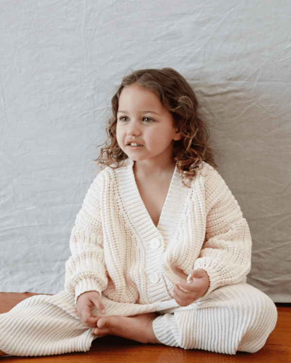the oversized cardigan & matching Wide Knit Pants in Cream by the brand Summer and Storm