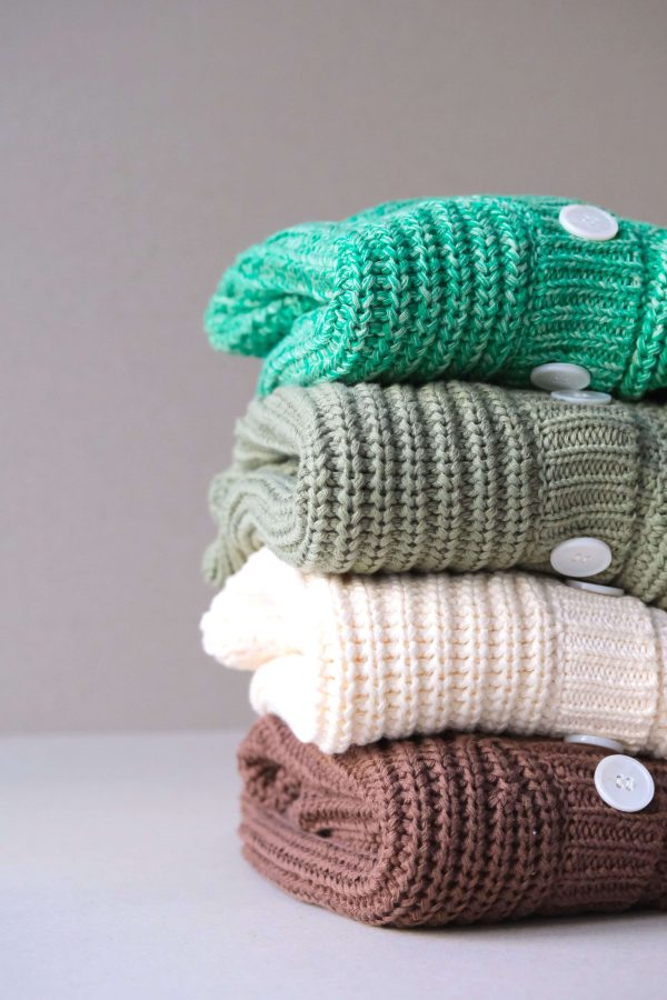 the oversized cardigan in Green Sprinkle, Khaki, Ivory & Coco by the brand Summer and Storm