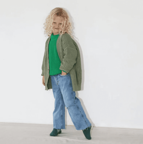 the oversized cardigan in Khaki by the brand Summer and Storm