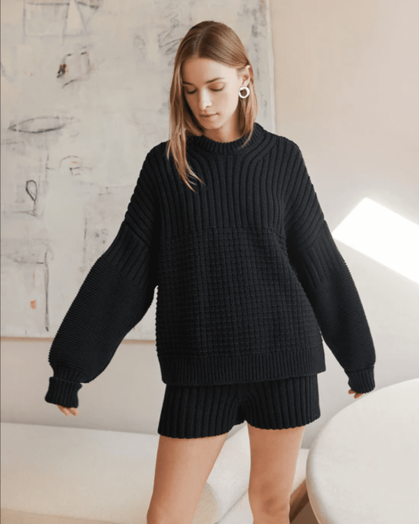 the Delcia Sweater & Pilnatis Shorts in Black by the brand The Knotty Ones