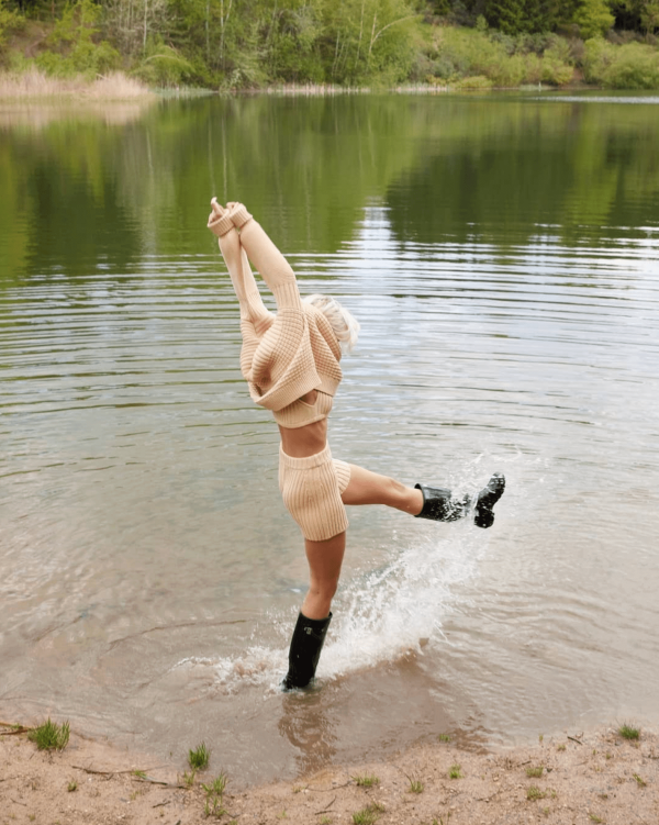 the Delcia Sweater & Pilnatis Shorts in Dark Wheat by the brand The Knotty Ones