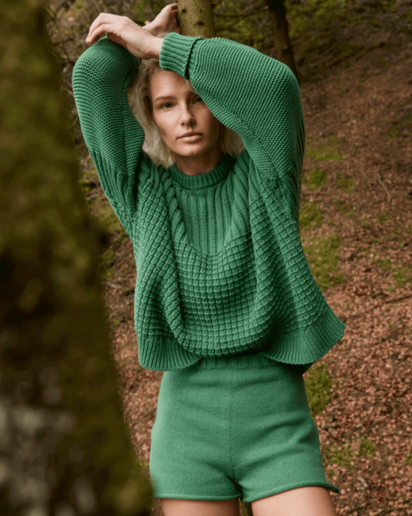 the Delcia Sweater in Fern Green by the brand The Knotty Ones