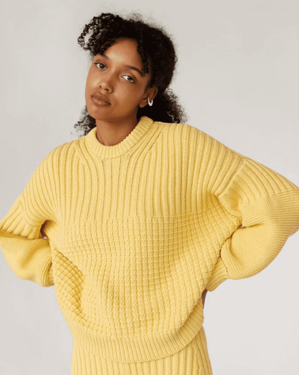 the Delcia Sweater & Pilnatis shorts in Lemon by the brand The Knotty Ones