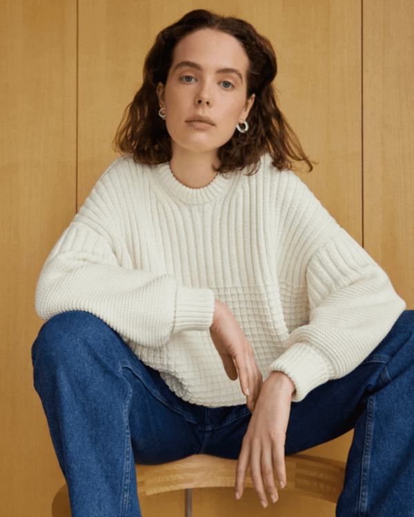 the Delcia Sweater in Off-White by the brand The Knotty Ones
