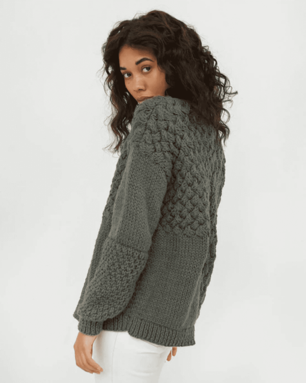 the Heartbreaker Sweater in Moss Green by the brand The Knotty Ones