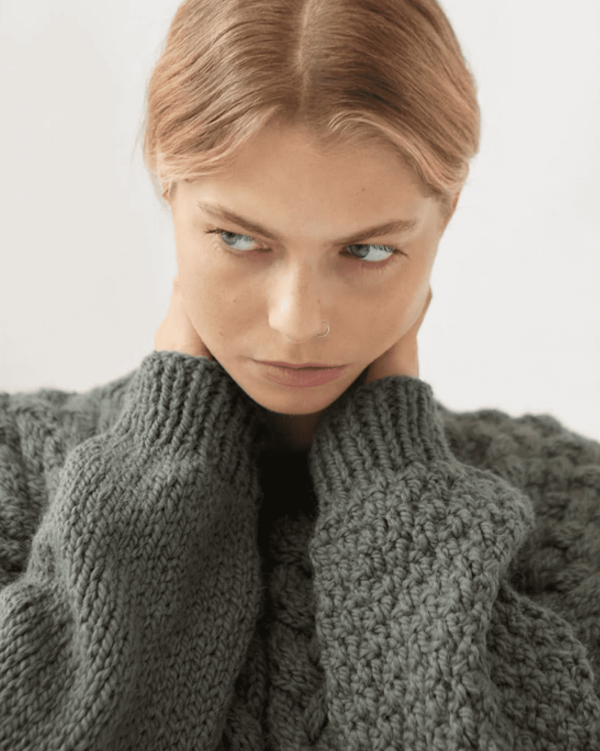 the Heartbreaker Sweater in Moss Green by the brand The Knotty Ones