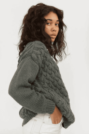 the Heartbreaker Sweater in Moss Green by the brand The Knotty Ones