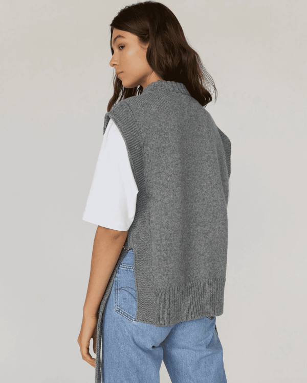 the Kalvos Vest in Dove Grey by the brand The Knotty Ones