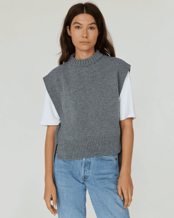 the Kalvos Vest in Dove Grey by the brand The Knotty Ones