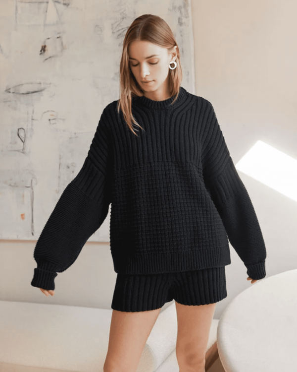 the Pilnatis Shorts & Delcia Sweater in Black by the brand The Knotty Ones