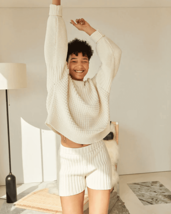 the Pilnatis Shorts & Delcia Sweater in Off-White by The Knotty Ones