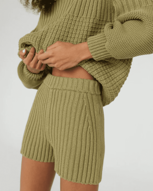 the Pilnatis Shorts & Delcia Sweater in Olive by The Knotty Ones