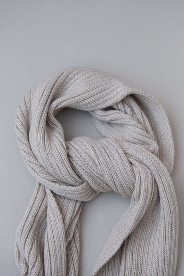 the knitted Rib Scarf in Pearl by the brand The Knotty Ones