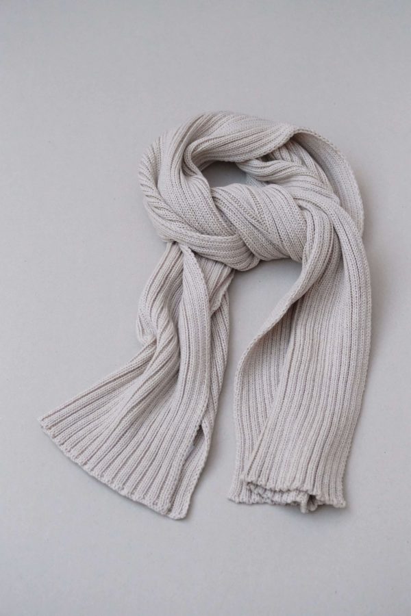 the knitted Rib Scarf in Pearl by the brand The Knotty Ones