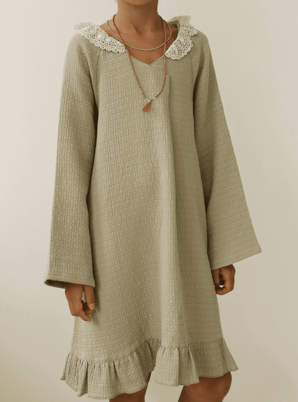 the aafia dress in dried herb by the brand Yoli and Otis