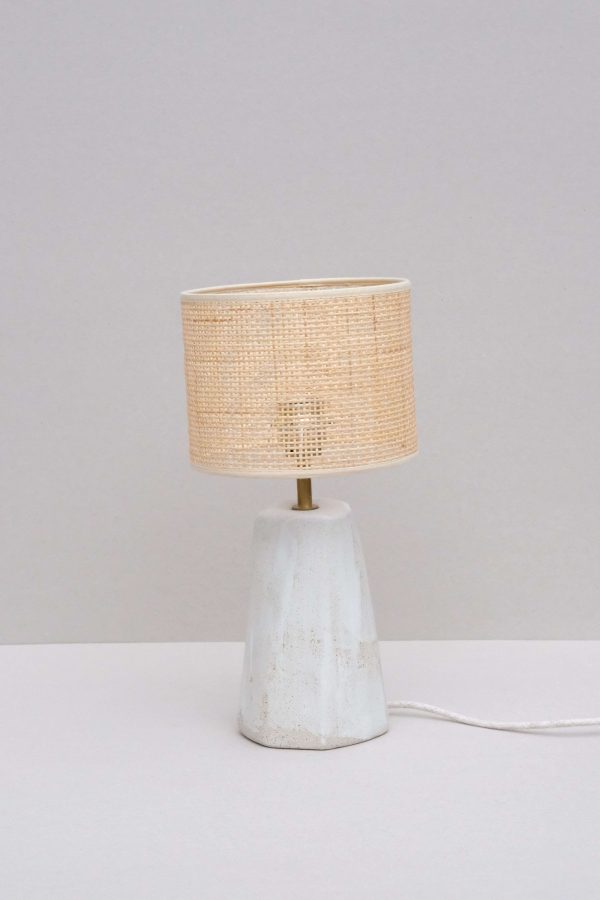 Front view of the ceramic and rotan Gobi Table Light by Marlies Huybs