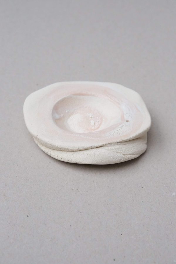 Front top view of the pink ceramic incense holder by Marlies Huybs