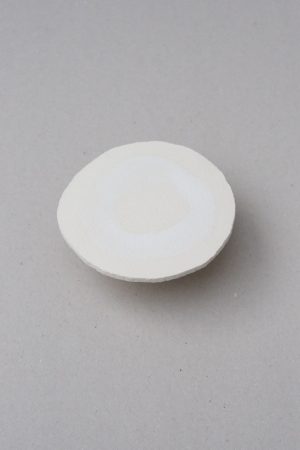 top view of the ceramic Moon Tray Satelite by Marlies Huybs showing the delicate round shape of the tray