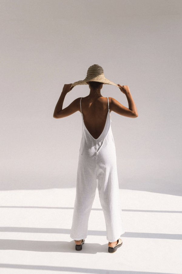 the Flo Jumpsuit in White by the brand Bahhgoose