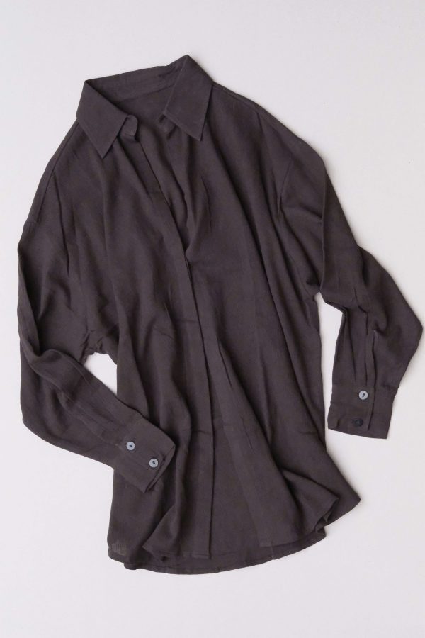 flatlay of the Ker Button Up in Charcoal by the brand Bahhgoose