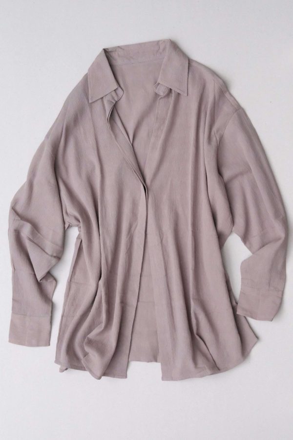 flatlay of the Ker Button Up in Taupe by the brand Bahhgoose