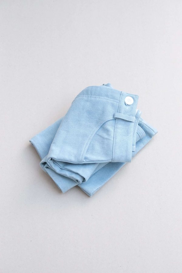 flatlay of the organic cotton Pierrot Pants in Light Denim by the brand Harly Jae