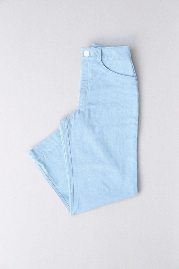 flatlay of the organic cotton Pierrot Pants in Light Denim by the brand Harly Jae