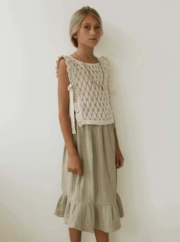 the Claudia skirt in Dried Herb paired with the Nila Top by the brand Yoli and Otis