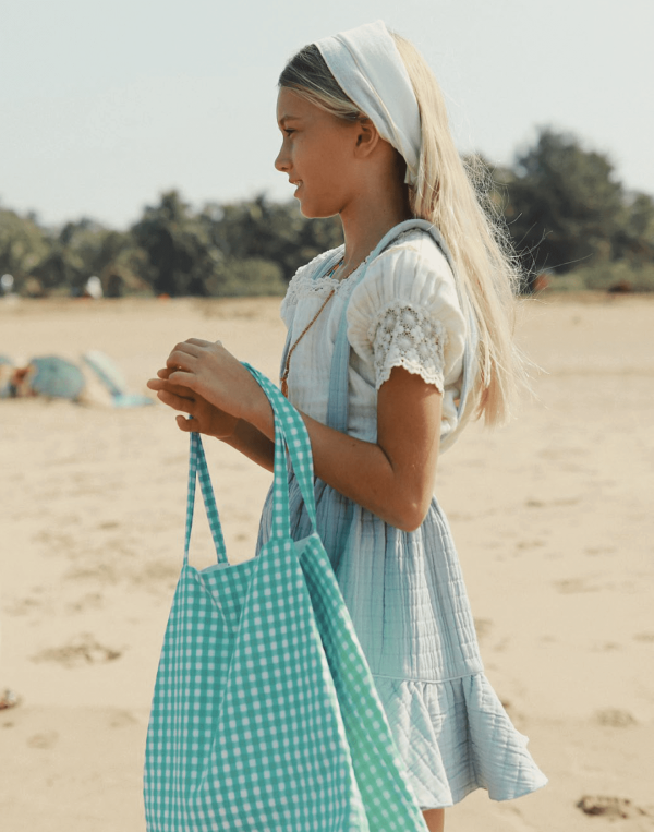 the Daphne Tote in Apple Plaid paired with the Dana Top & Romeo Skirt by the brand Yoli & Otis