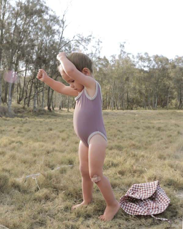 the Classic One Piece in Mauve and Mushroom by the brand Summer and Storm