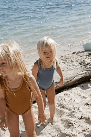 the Classic One Piece in Mustard and Latte / Blue and Green by the brand Summer and Storm