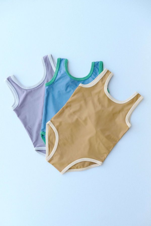 the Classic One Piece in Mustard and Latte / Blue and Green / Mauve and Mushroom by the brand Summer and Storm