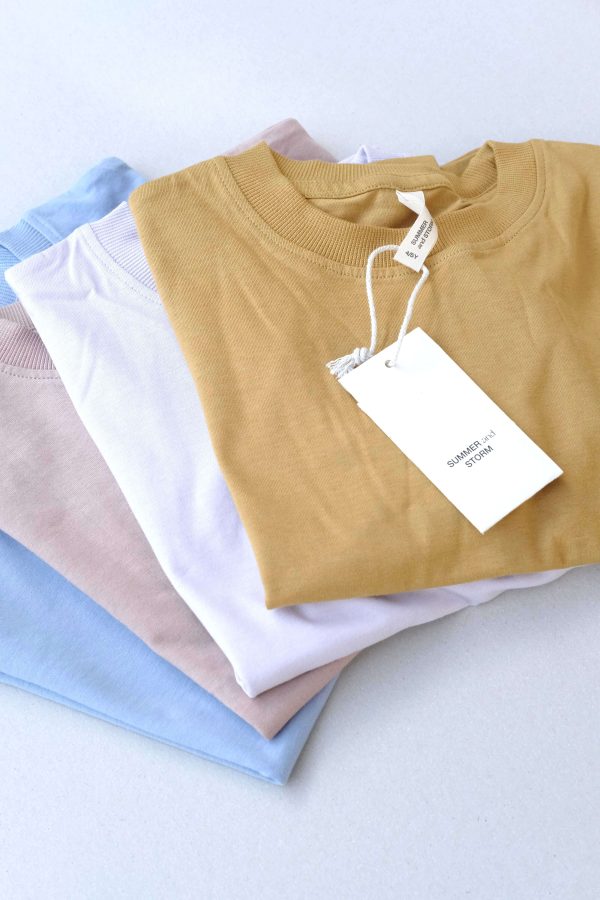 the Oversized Tee in Mustard / Purple / Mushroom & Sky Blue by the brand Summer and Storm