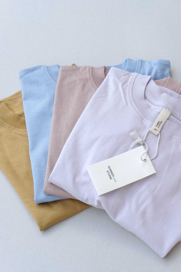 the Oversized Tee in Purple / Mushroom / Sky Blue & Mustard by the brand Summer and Storm