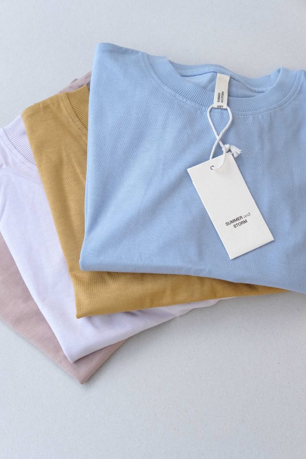 the Oversized Tee in Sky Blue / Mustard / Purple & Mushroom by the brand Summer and Storm