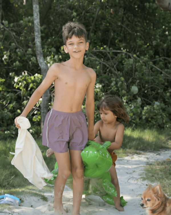 the Swim Shorts in Mauve and Mushroom by the brand Summer and Storm