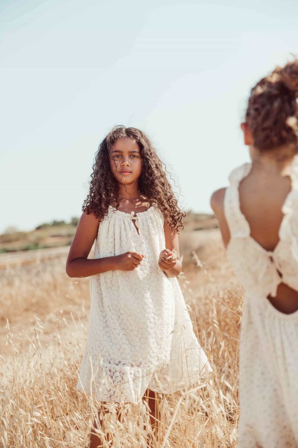 the organic cotton Lace Daisies Dress in Off White by the brand LiiLU