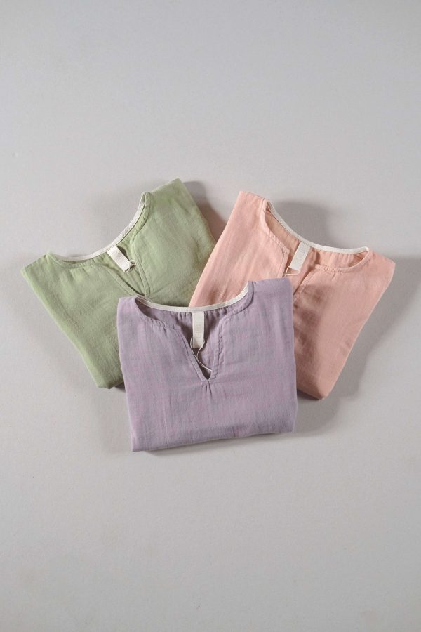 the organic cotton Leonardo Shirt in Dryed Green, Lavender & Peach by the brand LiiLU