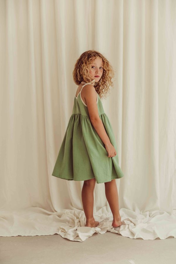 the organic cotton Louisa Dress in dryed green by the brand LiiLU