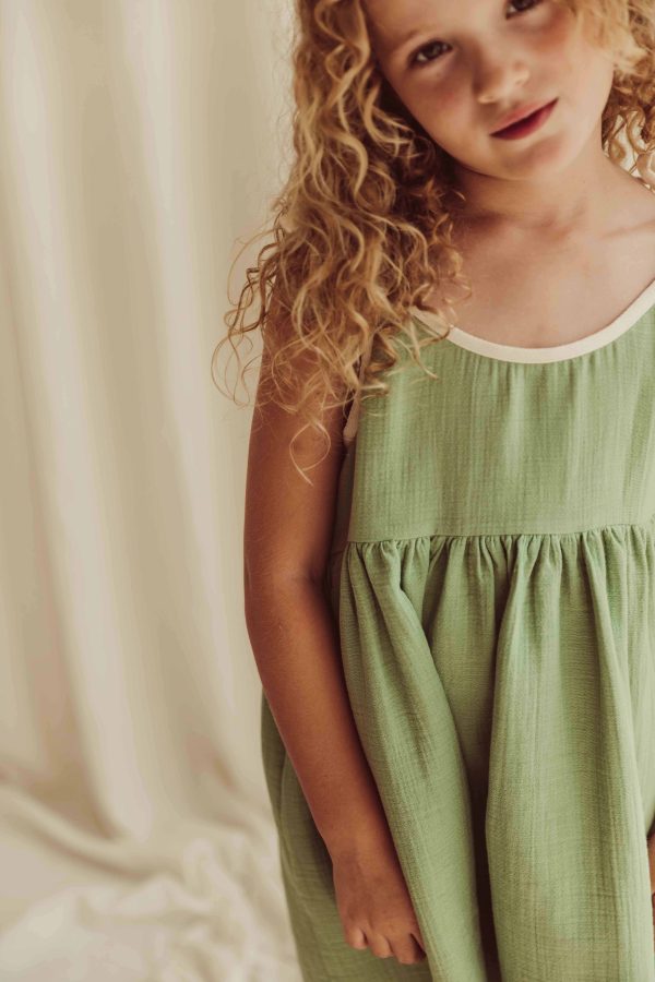 the organic cotton Louisa Dress in dryed green by the brand LiiLU