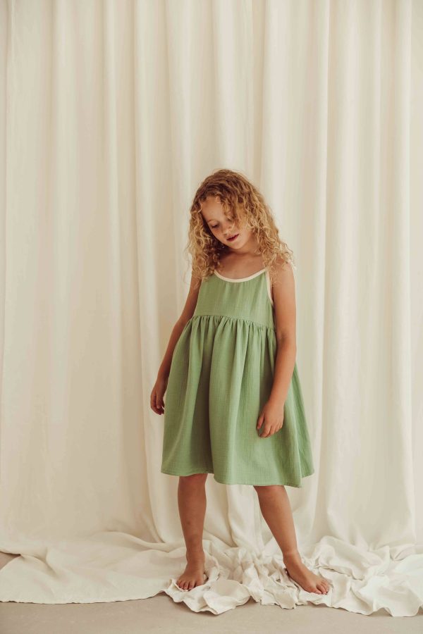 the organic cotton Louisa Dress in dryed green by the brand LiiLU