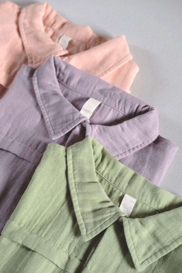 the organic cotton Silvan Jumpsuit in Dryed Green, Lavender & Peach by the brand LiiLU
