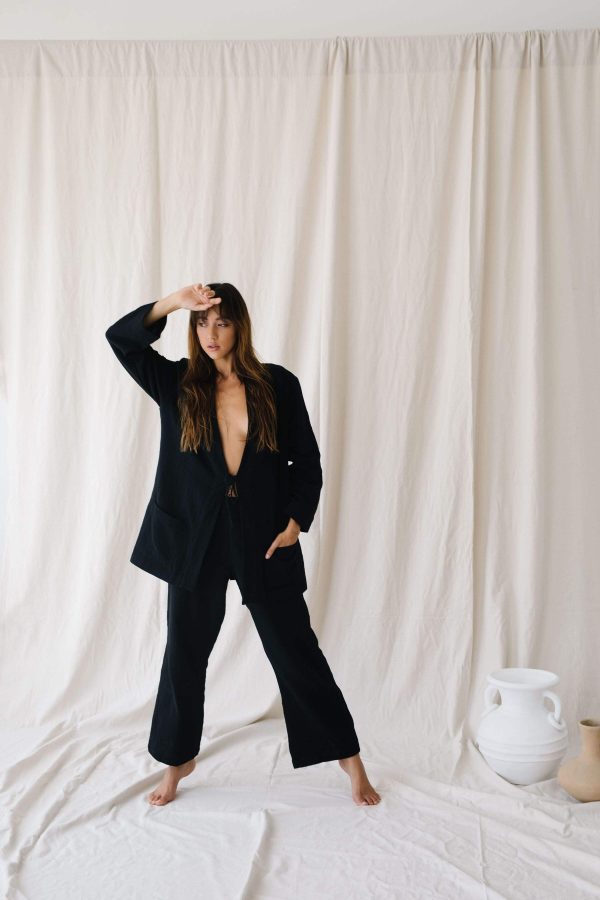 the Adley Coat & Nadia Pants in black by The Bare Road