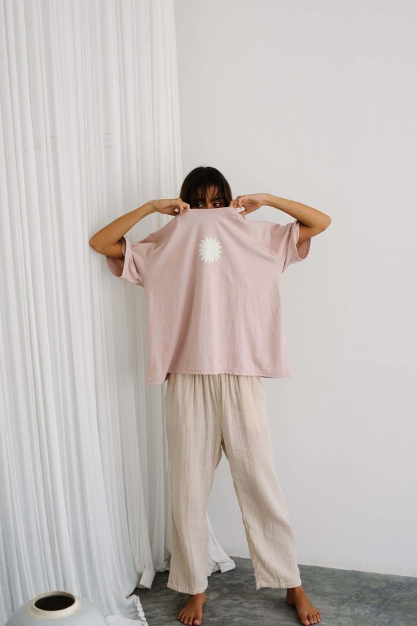 the Mia Pants in Bone paired with the Sunny Tee in Dusty Pink by the Bare Road