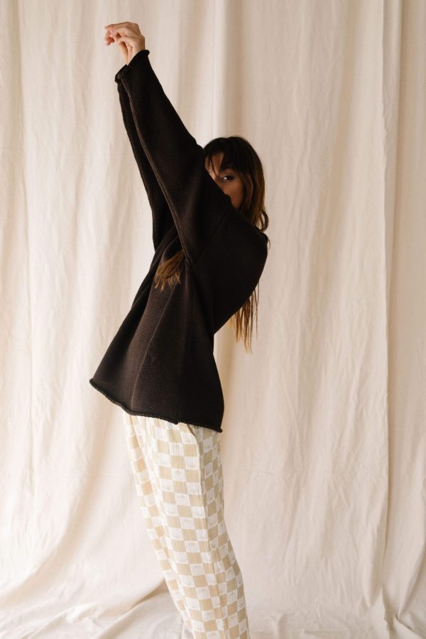 the Mia Pants in Shell paired with the June Knit by the Bare Road