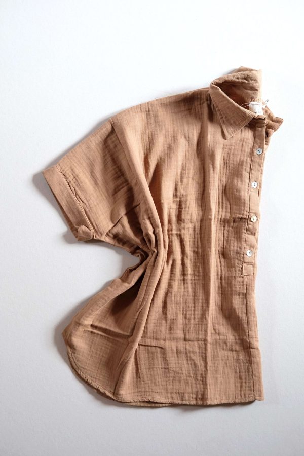 the Paige Shirt in Chocolate by the brand The Bare Road