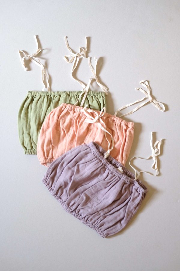 the organic cotton Susa Top in Dryed Green, Peach & Lavender by the brand LiiLU