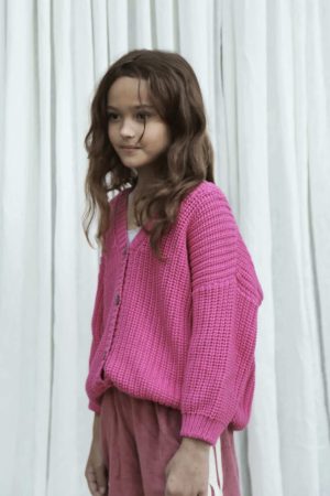 the Chunky Knitted Cardigan in Bubble Gum Pink by the brand Summer and Storm